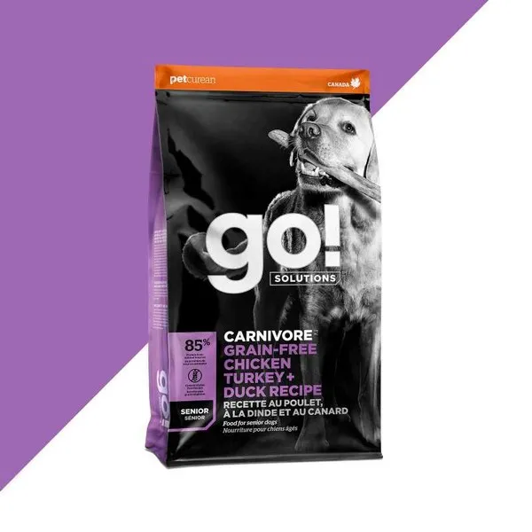 12 Lb Petcurean Go! Carnivore Grain Free Chicken, Turkey & Duck Senior - Food